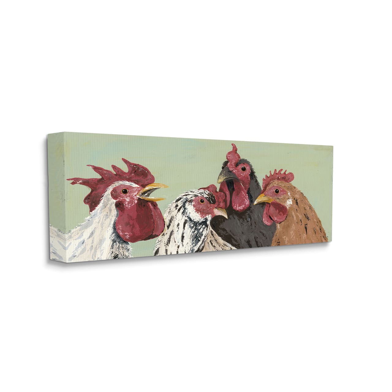 Stupell Industries Four Roosters Clucking Farm Birds over Green Canvas Wall Art